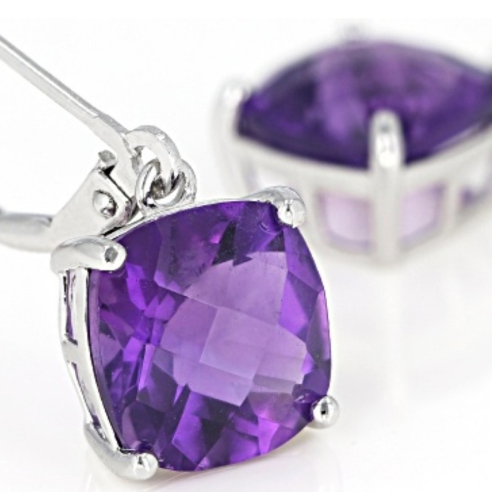 Natural Purple African Amethyst Rhodium Over Sterling Silver Earrings 6.50ctw